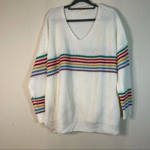 ModCloth Dreamers Rainbow Striped V-Neck Sweater